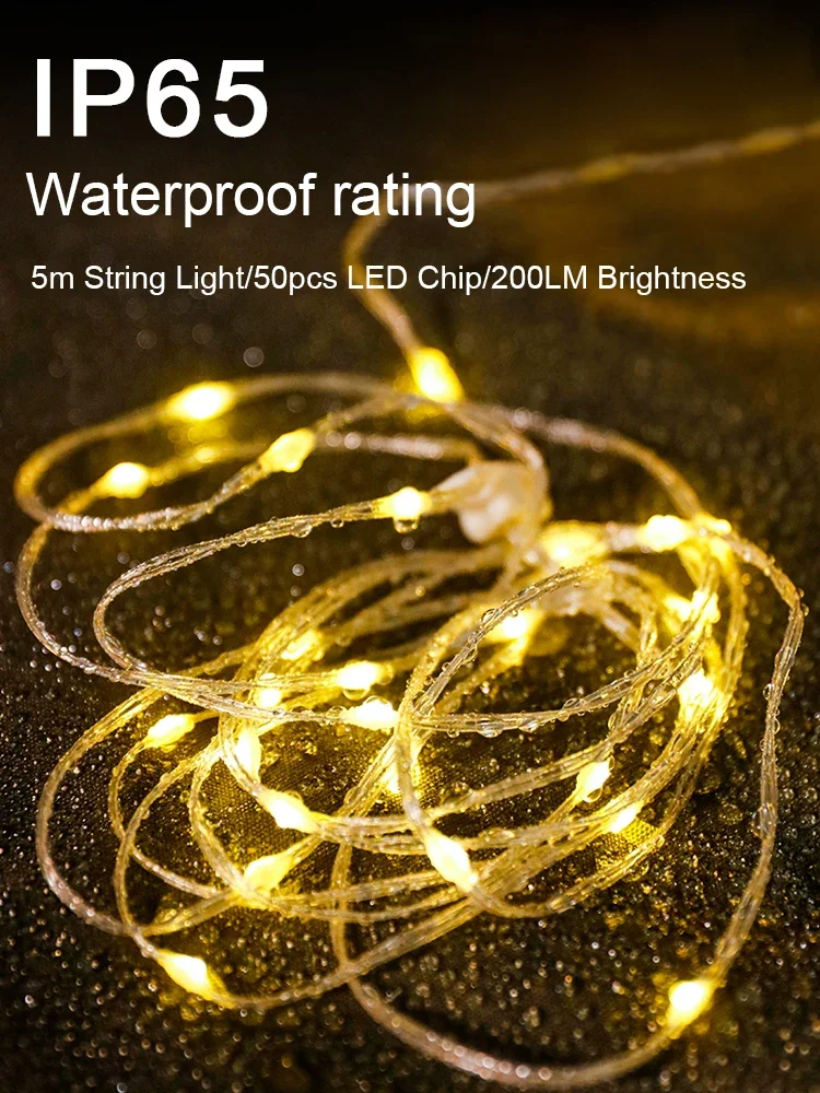 Rechargeable USB LED Camping String Light 8 Modes DIY Waterproof Portable Tent Light for Outdoor Hiking Courtyard Decoration