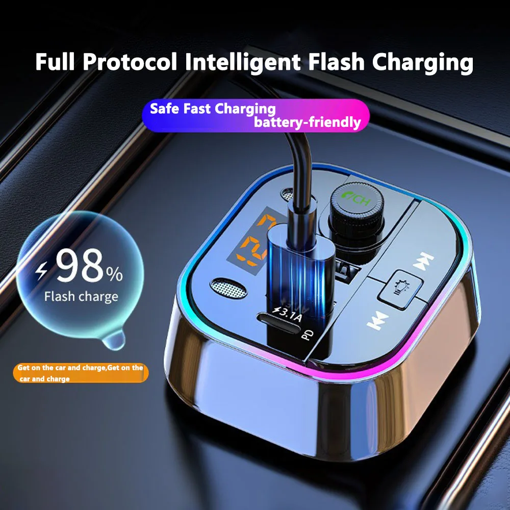 Car Bluetooth5.0 Receiver MP3 Player FM Transmitter Multifunctional Lossless Sound Quality Cigarette Lighter Car Conversion Head