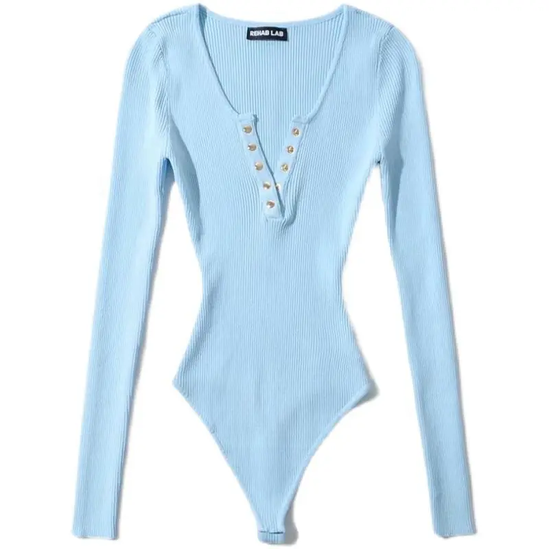 Trendy European and American Long-sleeved V-neck Button-down Onesie Bottoming Shirt Women's Slim Solid Color Shirt Basic Top 5