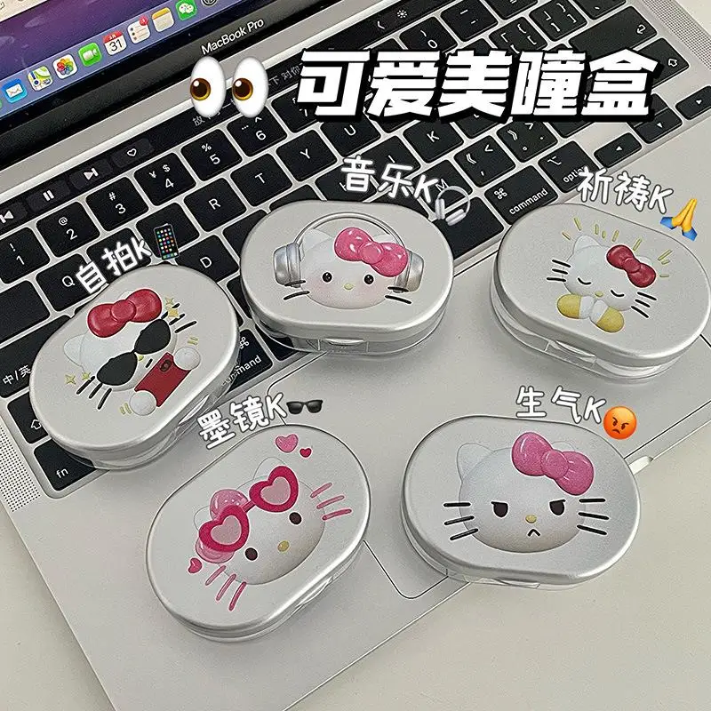 

Anime Sanrio Hello Kitty Contact Lenses Box Portable Travel Doll Eye Lenses Compact Storage Container Accessories Girl Gifts