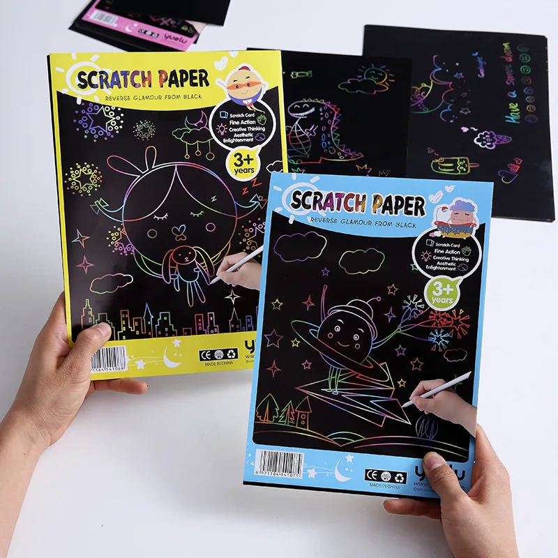 10pcs Colorful Scratch Art Paper Pad Diy Graffiti Book For Kids