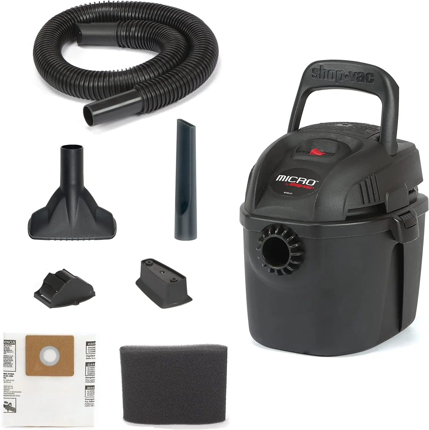

2021005, Micro Wet Dry Vacuum, 1 Gallon, 1.25 in Diameter x 4 Ft Hose, 50 CFM, Multicolor, (1 Pack)