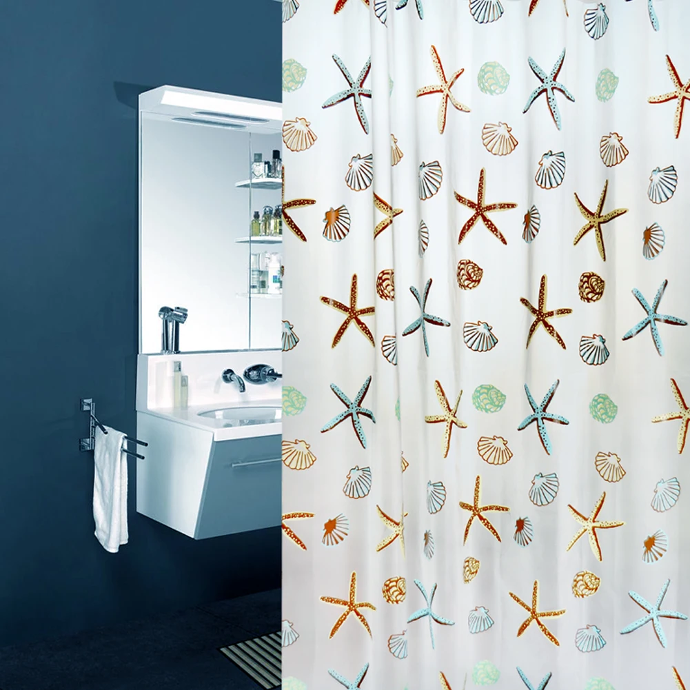 Shower Curtains 180x200cm PEVA Waterproof Thickening Starfish Hibiscus Pattern