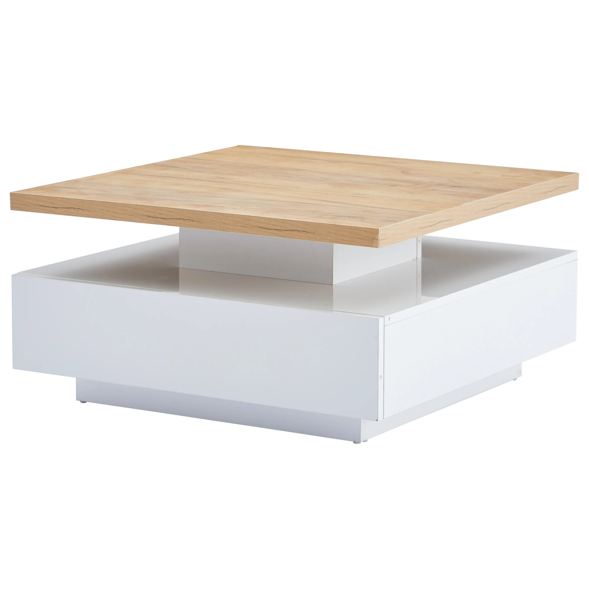 Multifunktionales Quadrat 360° ° Drehbare Kaffeeschublade, weißer, hochglänzender 2-stöckiger Mitteldrehtisch und Aufbewahrungsschrank, Spanplatte aus Walnussspanplatte – Detail 15