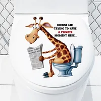 Funny Animals Reading Newspapers Toilet Stickers Giraffe Cow Cat Duck Pattern Waterproof Bathroom Decal Creative Home Decoration 6