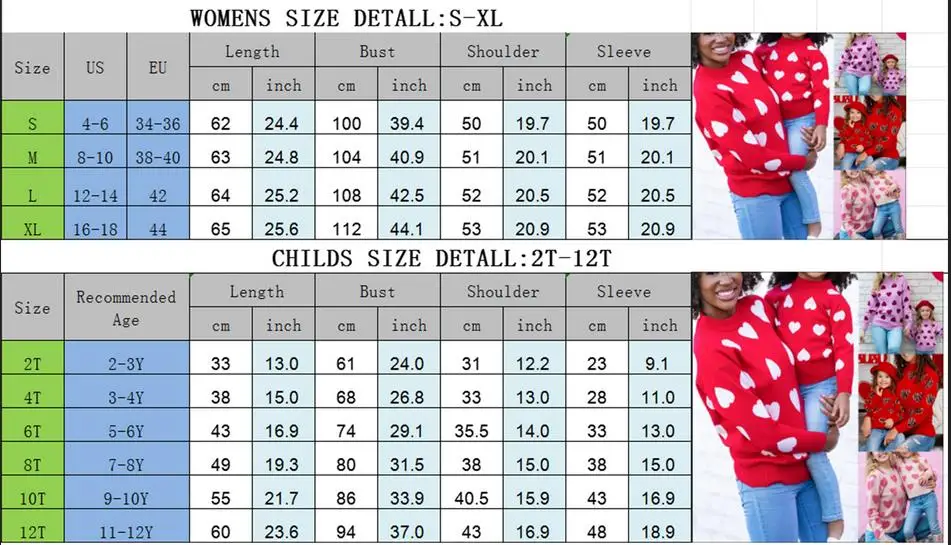 Blotona Family Matching Valentine's Day Sweaters Long Sleeve Round Neck Heart Print Pullovers Knit Tops 2
