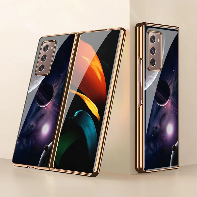 

Luxury Plating Case for Samsung Z Fold 3 Case Vintage Starry Sky Tempered Glass Cover for Galaxy Z Fold3 Shockproof Case