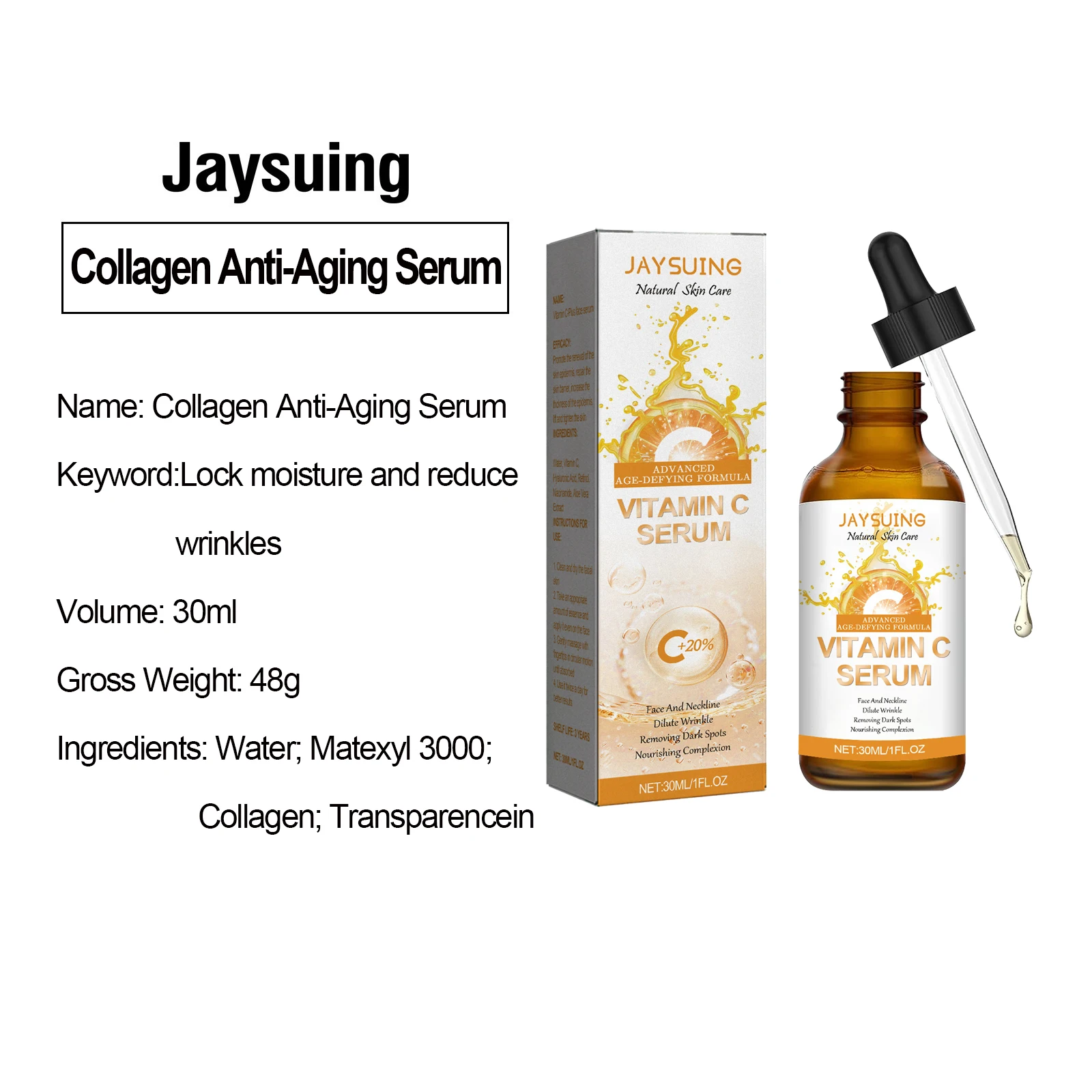 Sérum Anti-âge Anti-rides pour le visage, resserrement du visage, réduit les ridules des yeux, hydratant, sérum blanchissant pour les taches de rousseur_voghion.com