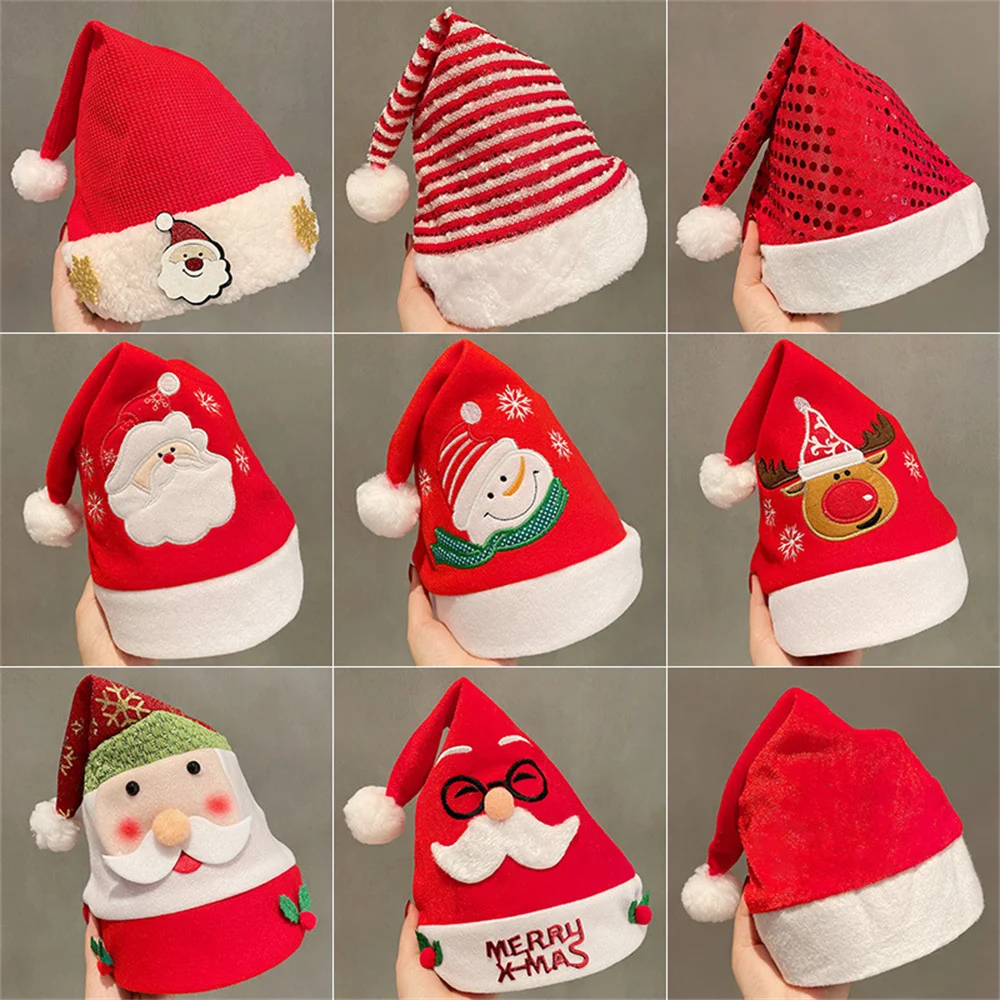 Cartoon Santa Hat Old Man Christmas Decoration Snowman Deer Red Hats Adult Children's Xmas Cap Gift New Year Party Supplies
