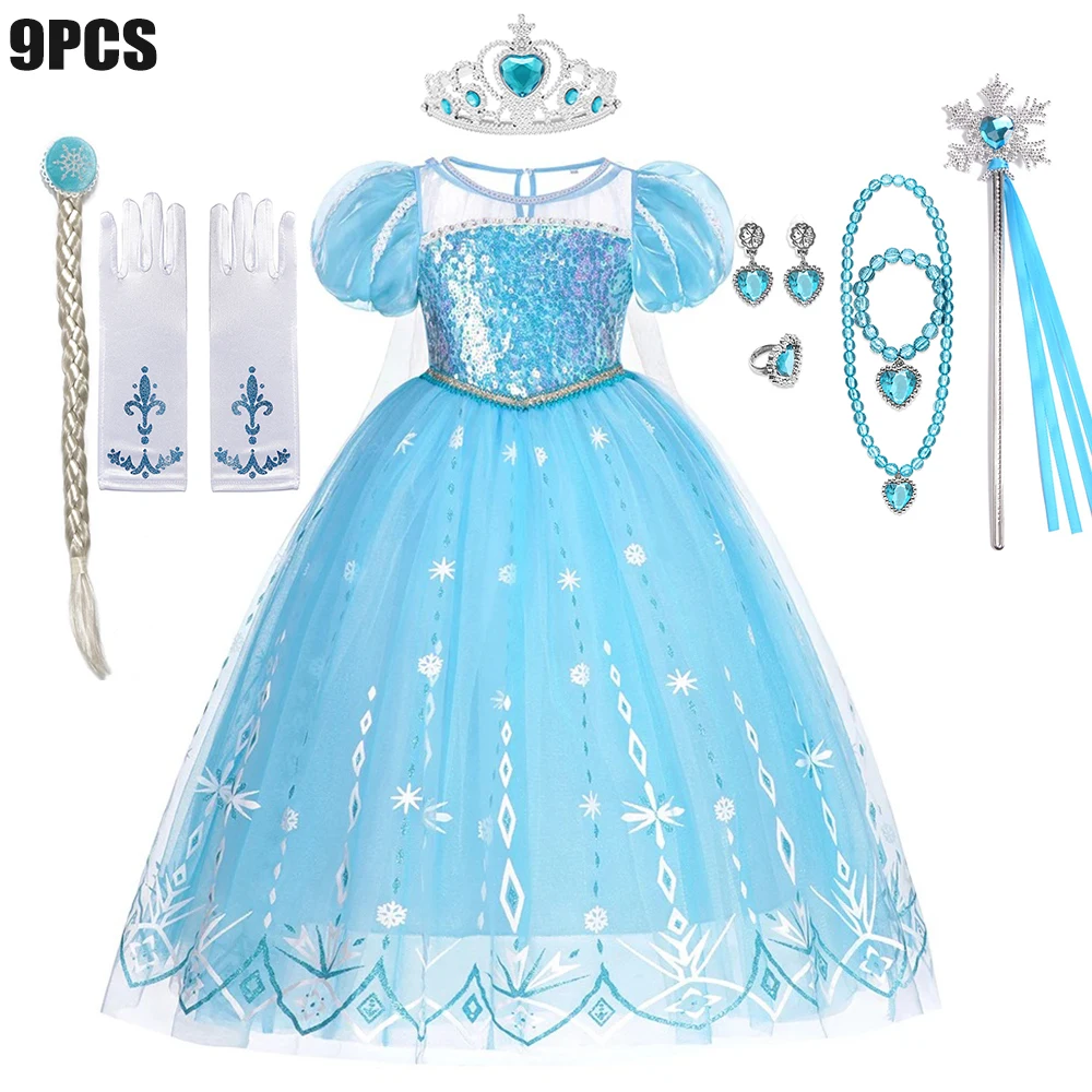 thumbnail image 1 of Disfraz de Elsa de Frozen de Disney para niña, vestido de fiesta de cumpleaños de lujo, disfraz de Halloween, Carnaval, 1 of 5