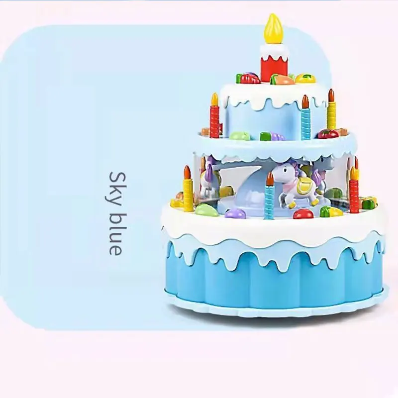 Mini Size Electric Carousel Birthday Cake Toy With Music Rotating Play House Toy Children Birthday Cake Educational Toys Kid Gif 6