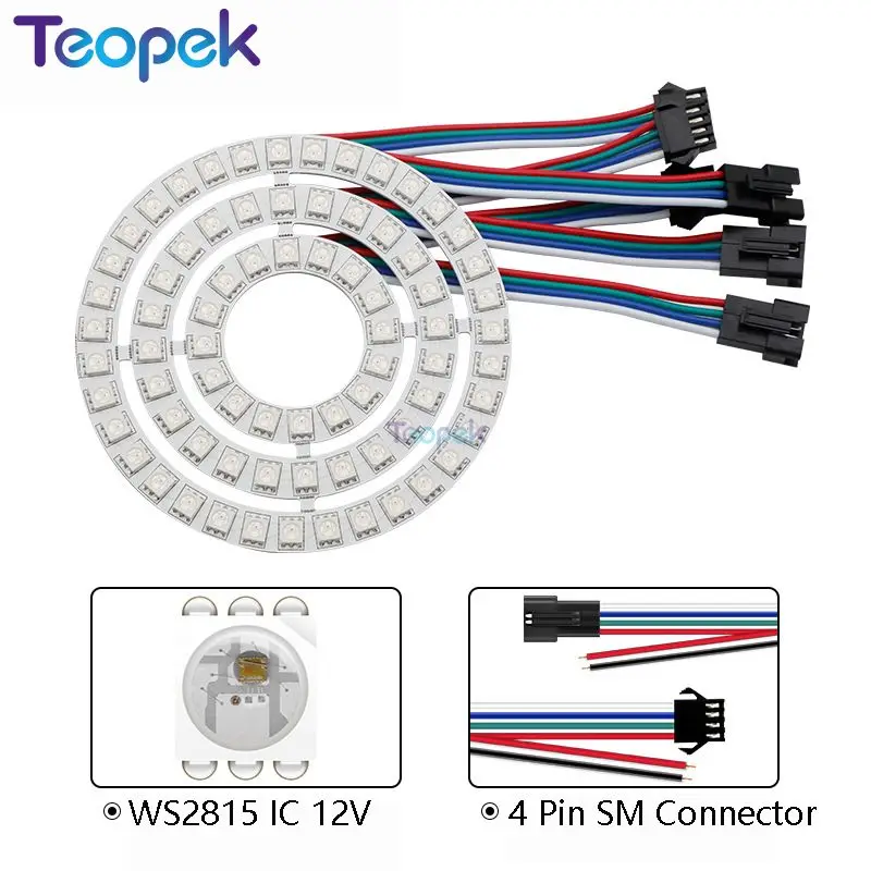 WS2815 Led Pixel Ring 12V Addressable 16 24 35 Leds 5050 RGB Led Diode Ring IC Built-in LED Dual-Signal led light led modules led module