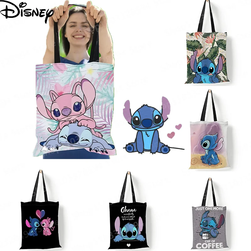 

Disney Stitch Canvas Shoulder Bag Anime Lilo & Stitch Print Ladies Casual Handbag Tote Bag Durable Large Capacity Shopping Bags