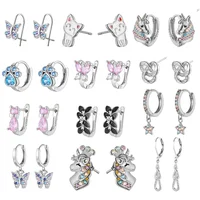 925 Sterling Silver Butterfly Cat Kitty Unicorn Flower Dog Paw Hoop Earring Girl Women Child Baby Daughter Wife Birthday Brincos 1