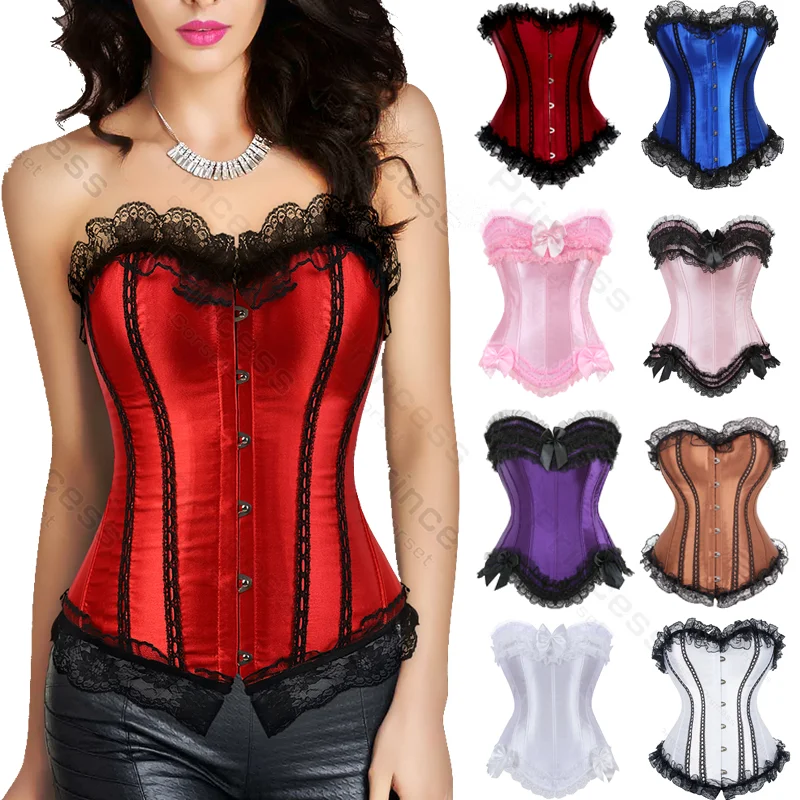 

Satin Overbust Corset Lace Up Corset for Women Burlesque Costume Body Shapewear Sexy Gothic Corset Red Bustier Plus Size