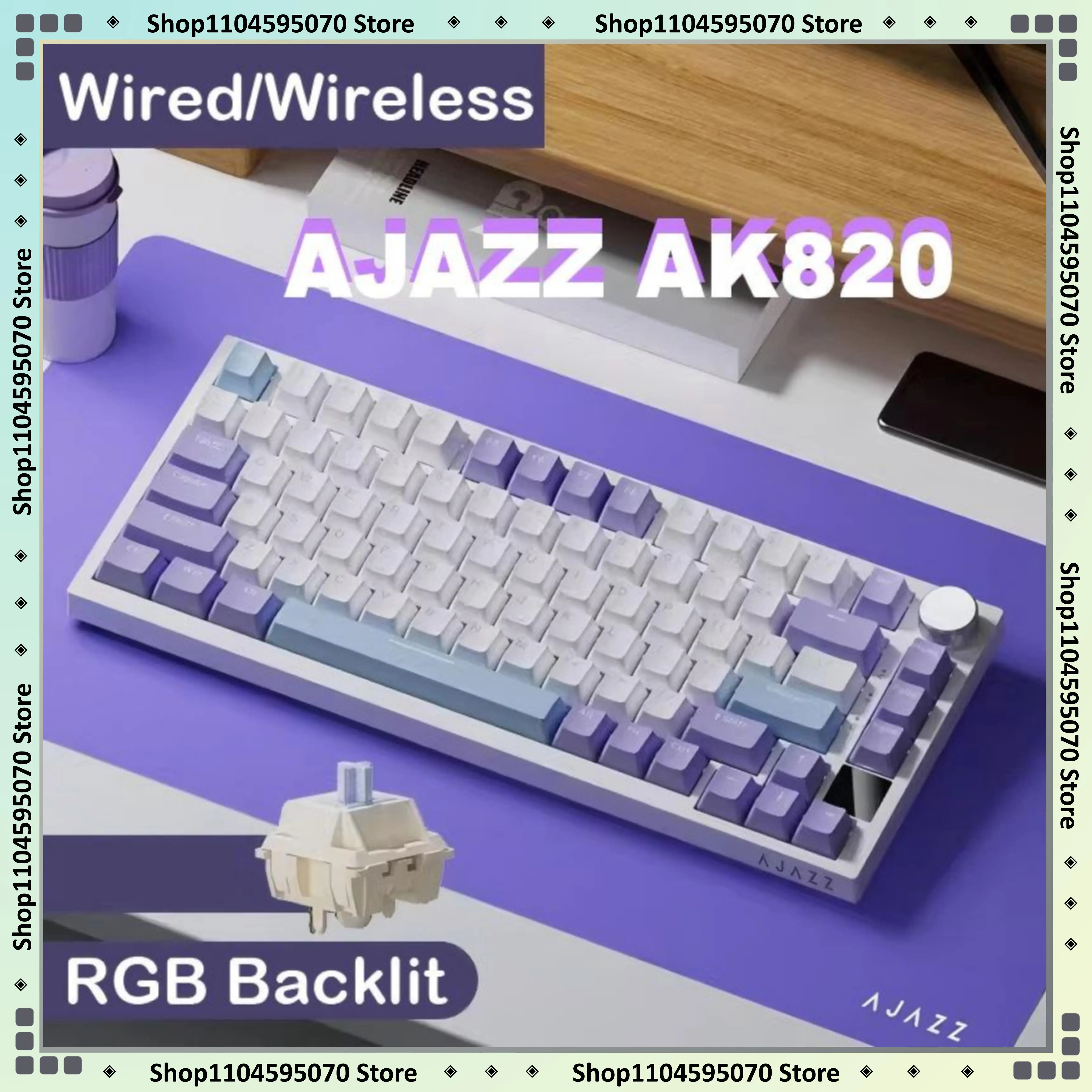AJAZZ AK820 무선 게이밍 키보드, GASKET 구조, RGB 백라이트, 5중 방음 폼, PBT 키캡