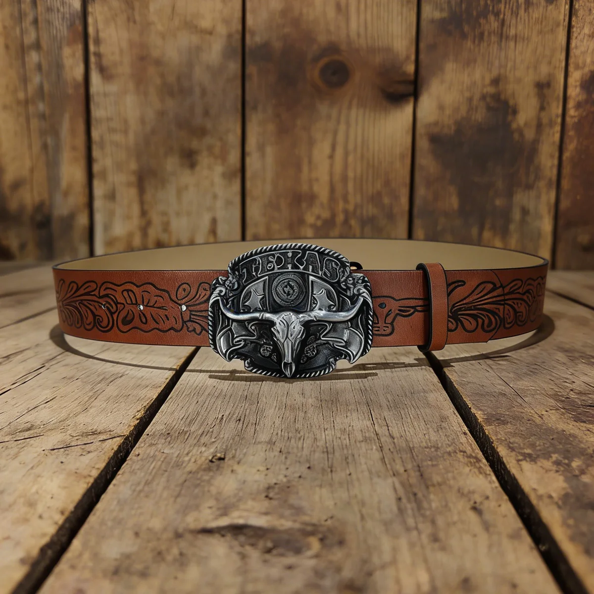 Plus Size Unisex Western PU Leather Vintage Belt with Bull Decoration and Horse Buckle