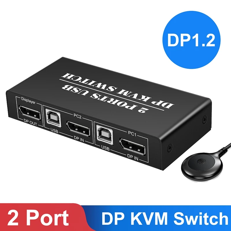 노트북 공유 키보드 마우스용 2 in 1 Out 스위치, 2 포트, 8K @ 30Hz Displayport1.2 스위치, 2 in 1 Out, 3 USB2.0 포트, 2 PC