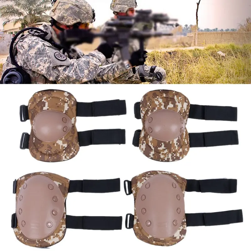 Tactical Combat Protective Knee and Elbow Protector Pad Set protective gear set for Adult Military Gear Army Green Camouflage Elbow and Knee Pads