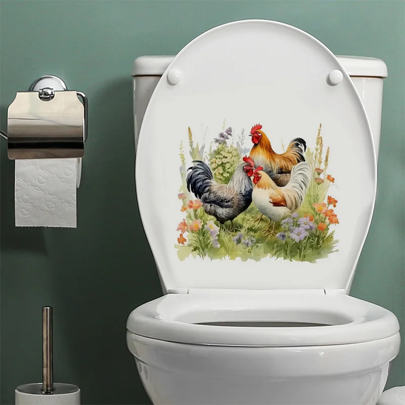 Domestic Rooster and Hen Cartoon Stickers Self-Adhesive Toilet Stickers,Wall Decal Removable, Reusable Vinyl Car Sticker