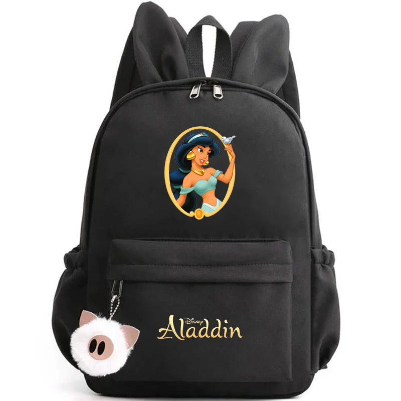 Aladdin Jasmine princess-themed backpack with rabbit ears for kids and teens, ideal for school and travel. black 454796
