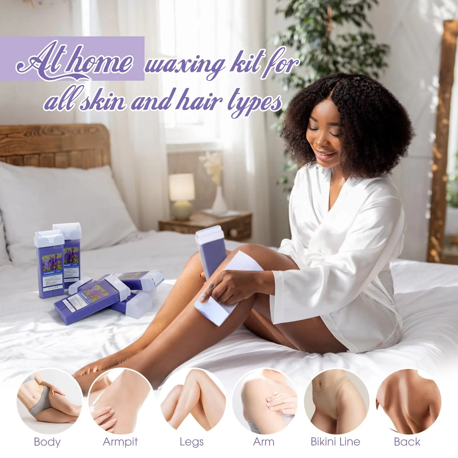 Roll On Waxing Kit,Hair Removal Wax Warmer with Cartridge Depilatory Roller Refill for Arms and For hair removal Heater Kit 5