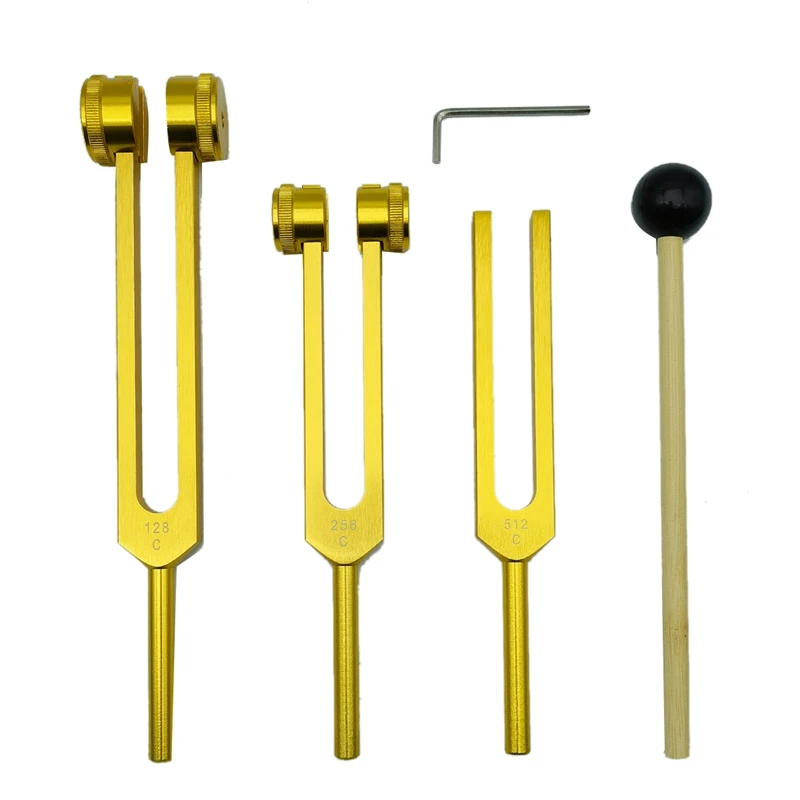 AEF5-4 Pack Tuning Fork Set(128Hz, 256Hz, 512Hz)With Tuning Fork Hammer For Sound Sound Vibration Tool