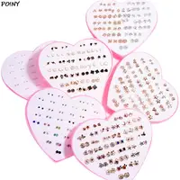36 Pairs Fashion Women Girls Resin Plastic Crystal Diamante Flower Stud Earrings Set Random Style Gold Color Jewelry 1
