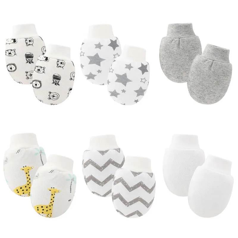 6Pairs Newborn Gloves Winter Kids No-Finger Glove Cute Print Cotton Glove for Boy Girl Babies Anti-Scratch Face Hand Accessories