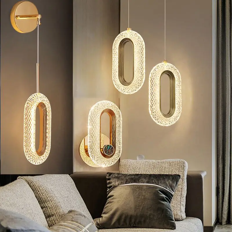 

Modern LED Wall Lamps Pendant Lights Living Dining Room Bedroom Bedside Alloy Gold Wall Sconce Home Decor Indoor Lustres