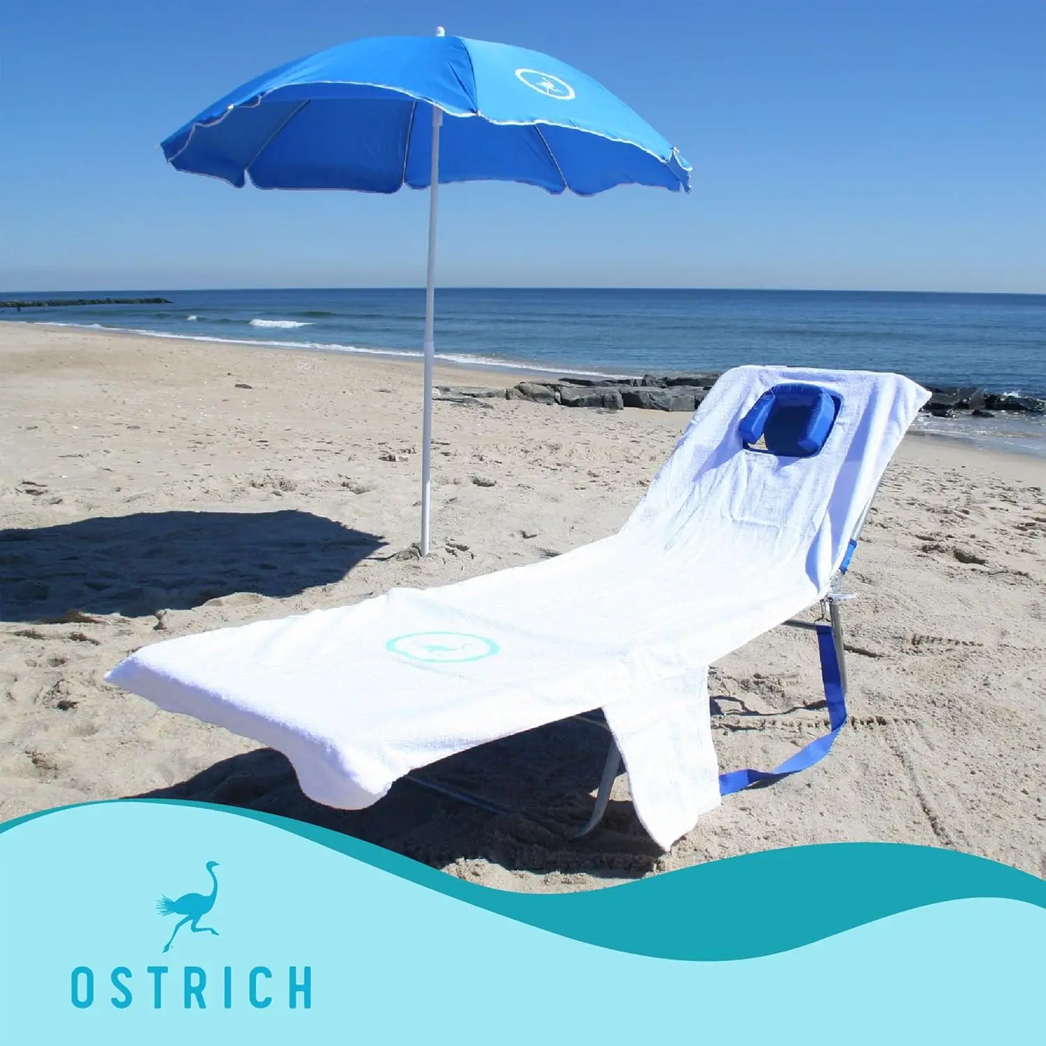 Beach Lounge Chair, Folding & Reclining Outdoor Chaise Lounger, Blue - Portable Adjustable Recliner Chair