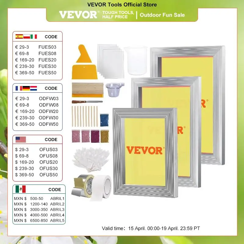 

VEVOR Screen Printing Kit 2/3 Pieces Aluminum Silk Screen Printing Frames 110 Count Mesh 5 Glitters and Screen Printing