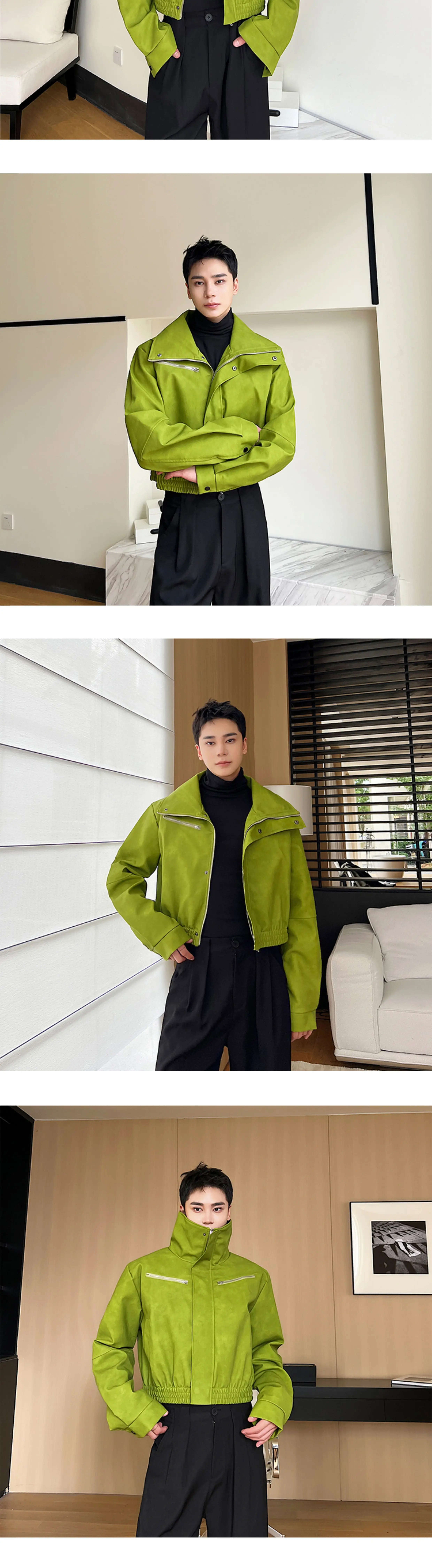 Description Picture 4 of itemLUZHEN 2024 Spring Trendy Personality Niche Design Stand Collar Leather Jacket Men's High Street Original Loose Outerwear Fdc479