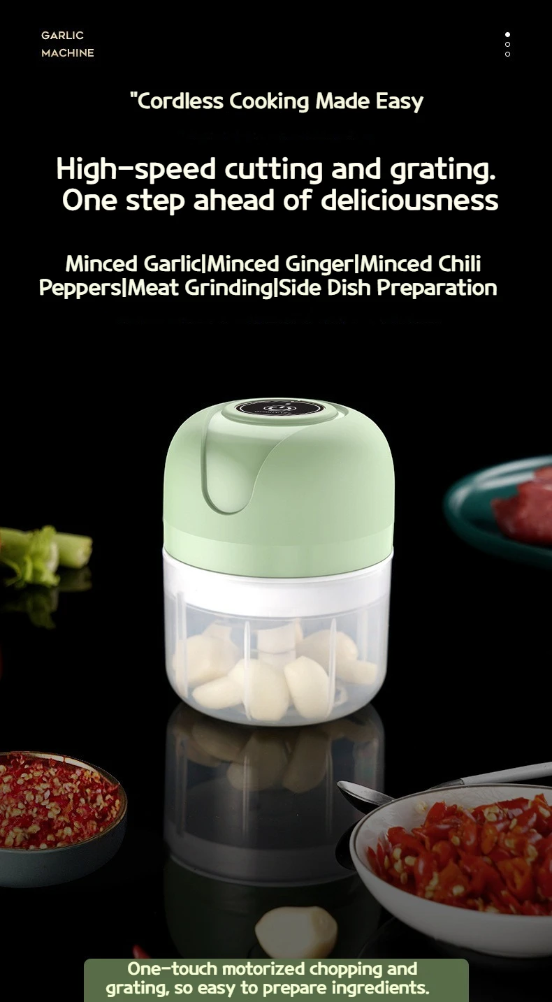 Mini Electric Garlic Chopper 250ML, USB Charging Ginger and Vegetable Cutter, Food Processor Kitchen Tool for Quick Chopping