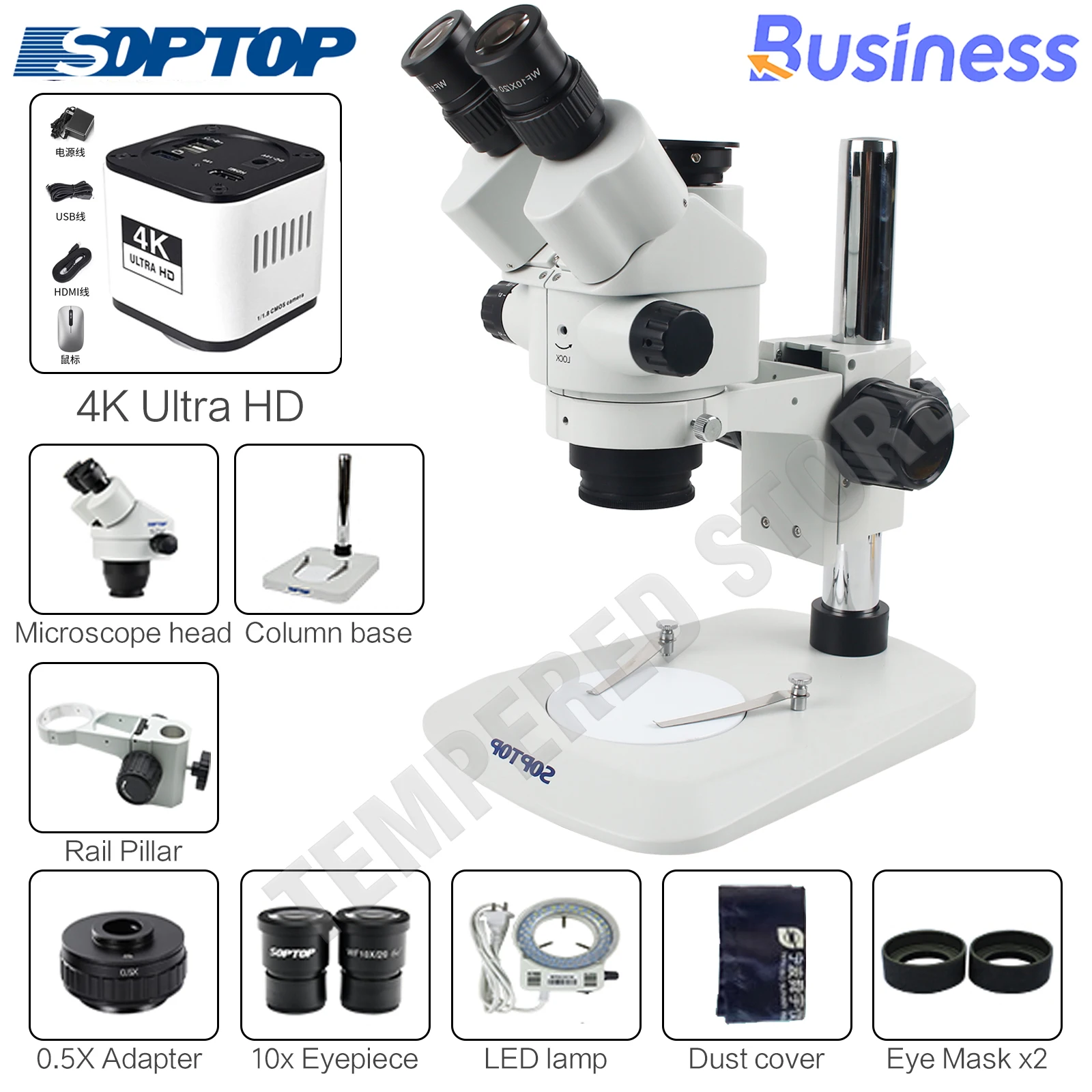 Soptop SZMN 삼안 연속 줌 스테레오 현미경 4K 카메라 0.5X 어댑터 (BGA, CNC 칩, 휴대폰 수리 도구 세트용)