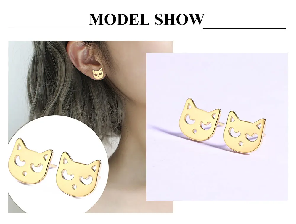 Cute Small Cat Kitten Stud Earrings Stainless Steel Gold Color Earrings for Women Girls - PeticaDeals