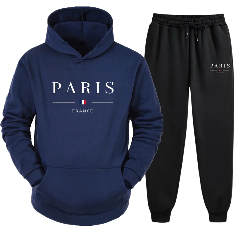 Hooded Sweatshirts Tracksuit for Men High Quality Paris Printed Hoodies and Jogger Pants Male Autumn Winter Casual Jogging Suit 5