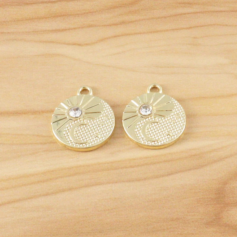 

10 Pieces Gold Color Sun Moon with Rhinestones Charms Pendants for DIY Necklace Earring Jewellery Making Finding Accessories