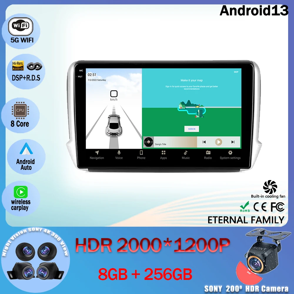 

Android 13 для Peugeot 2008 1 2013 - 2020 Радио Мультимедийный видеоплеер сенсорная навигация GPS стерео WIFI QLED No 2din DVD QLED