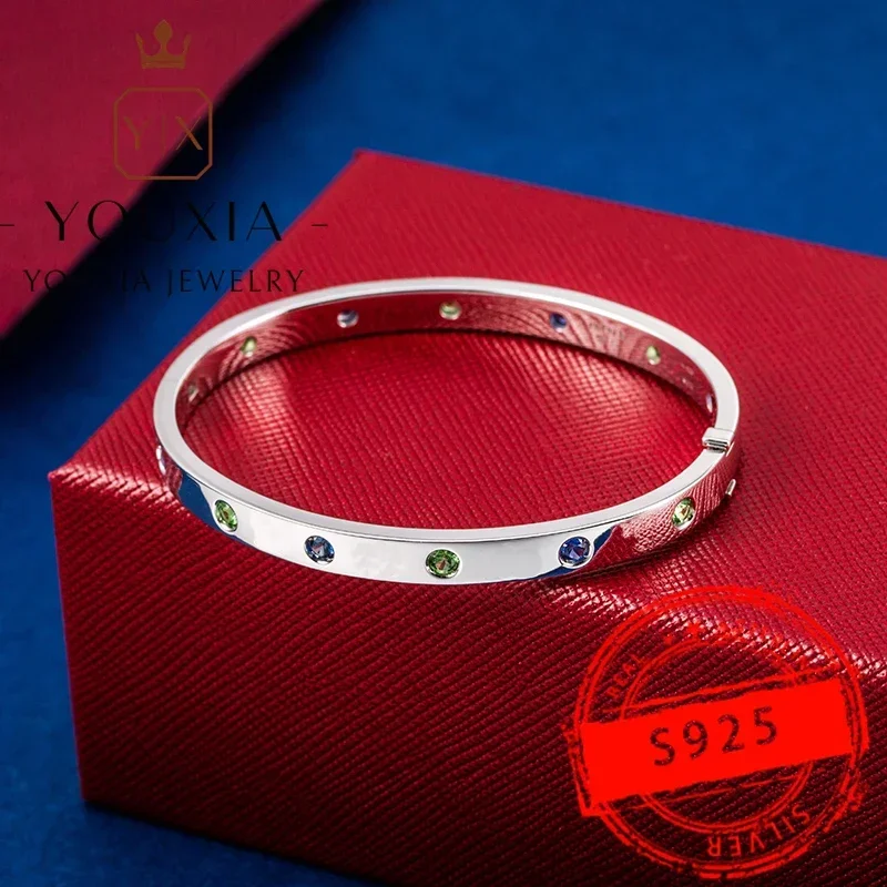 Hot sale Western style 1:1 Customized Colored zircon Bracelet Luxury Jewelry Logo Couple Fashion party gift bracelet for women