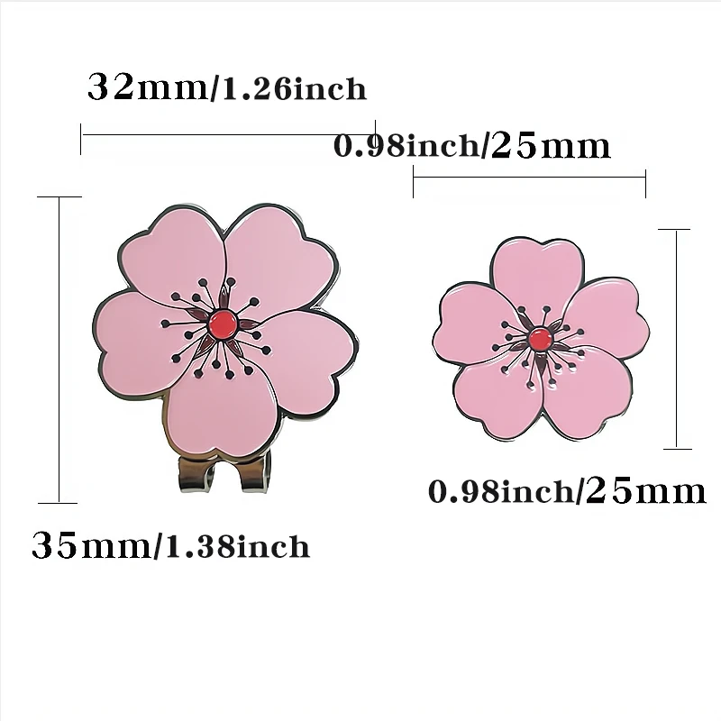 Golf Ball Mark with Golf Hat Clip Magnetic Alloy Pink Peach Flower Pattern Marker Gift For Ball Sport golf ball mark golf hat clip