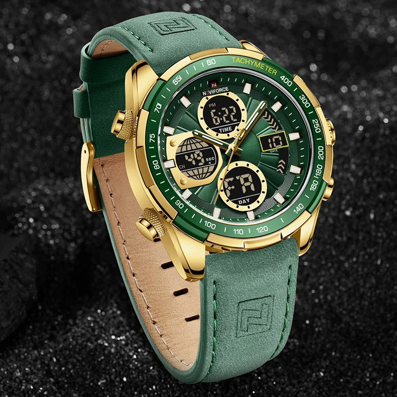 Orologio Uomo NAVIFORCE Cronografo Quadrato In Pelle Marrone Con Luce E Impermeabile 3ATM - 2