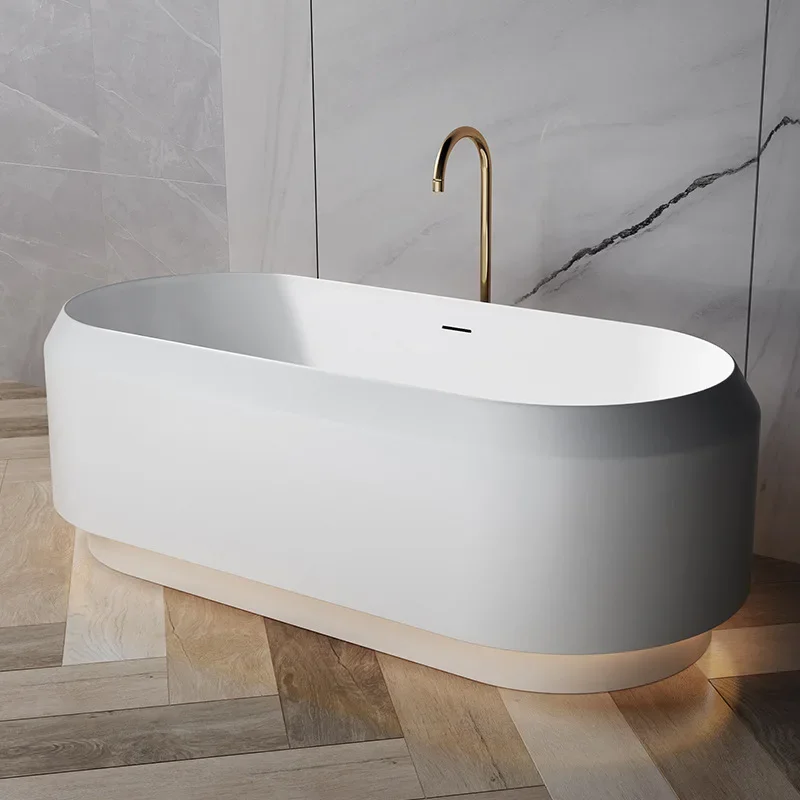 Freestanding Bathtub, Modern Minimalist Style Contemporary Soaking Tub With Brushed Nickel Overflow And Drain 5