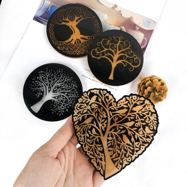 Stampo in resina per albero della vita a forma di cuore Stampo in silicone per resina epossidica per sottobicchiere per albero fai da te Decorazione da tavolo Tappetini per tazze Stampi in silicone 2