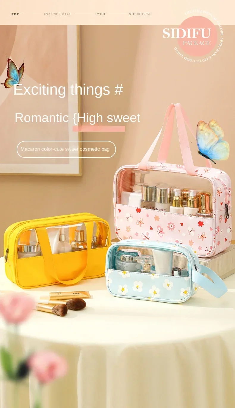 Damen-Kosmetiktasche 3-teiliges Set, Durchsichtige Make-up-Tasche, Große Bade- und Waschtaschen, Reise-Organizer für Kosmetik – Detail 2