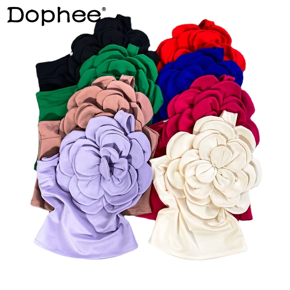 

Hot Girl Three-Dimensional Flower Diagonal Collar Single-Shoulder Slings Vest Women's Outer Wear Slim Fit Backless Top Camisoles