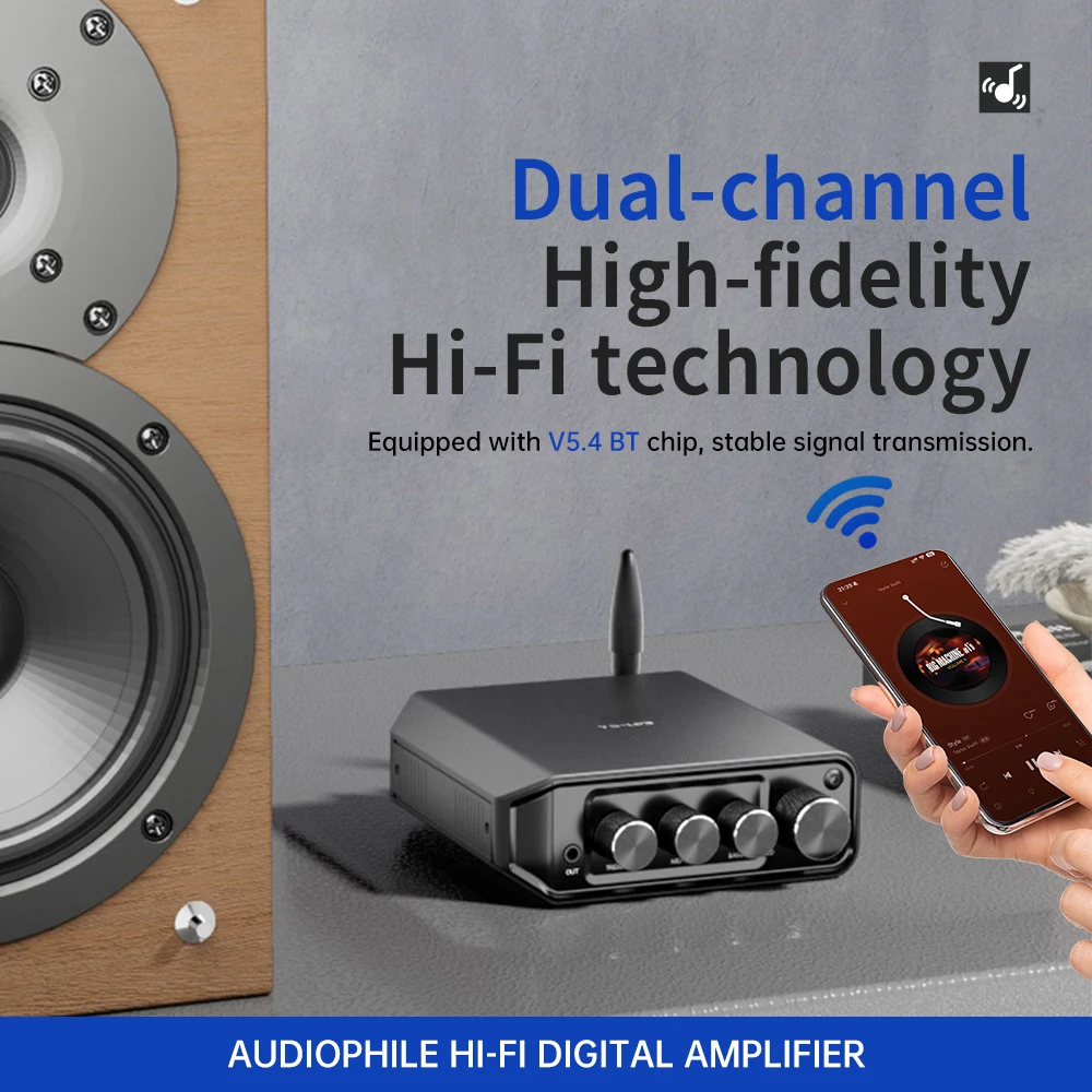 YS-LP3 TPA3116 클래스 D 증폭기 Bluetooth 5.4 2.0 채널 50Wx2 HiFi 스테레오 오디오 증폭기 디지털 증폭기 볼륨 조절 가능