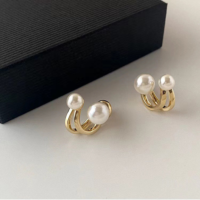 New Fashion French Geometric Simple Pearl Earrings for Women Elegant Inlaid Zircon Pearl Stud Earring Girl Party Jewelry