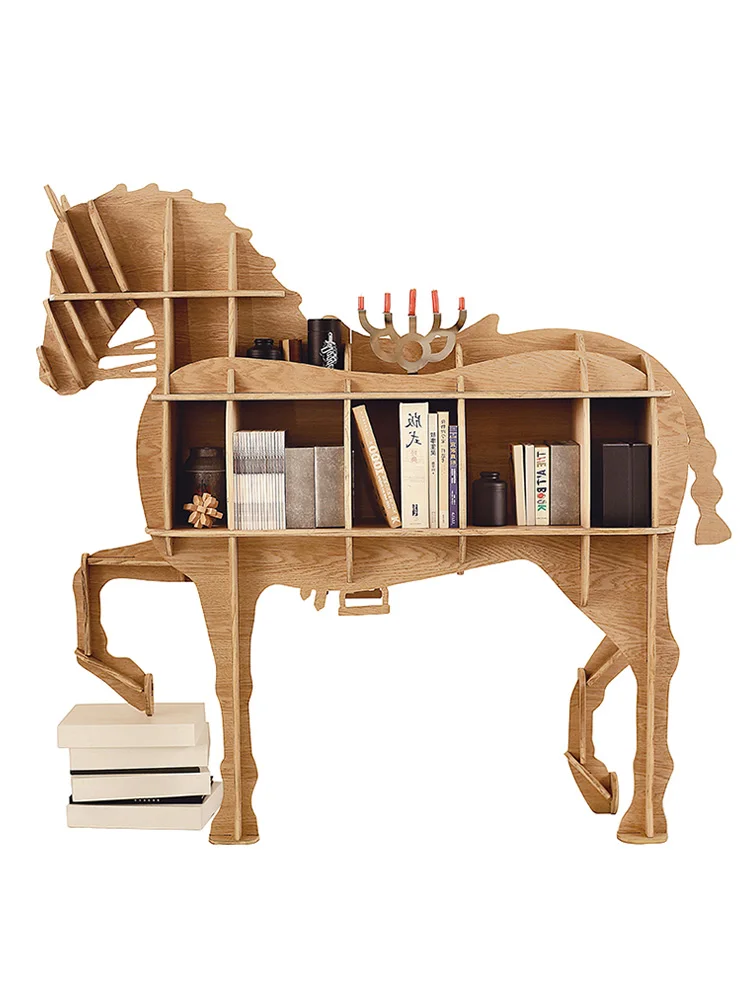 

Креативная книжная полка с рисунком лошади, Роскошный домашний книжный шкаф, полка из массива дерева для прихожей, гостиной, Витринный Шкаф