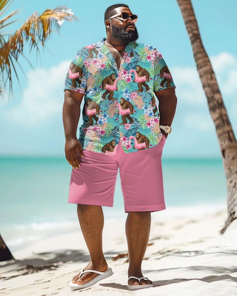 Biggmans Shirt Plus Size Set L-9Xl for Clothing Summer Barch Oversize Hawaii  Coconut Tree Print Shirt Shorts Suit 7XL 8XL